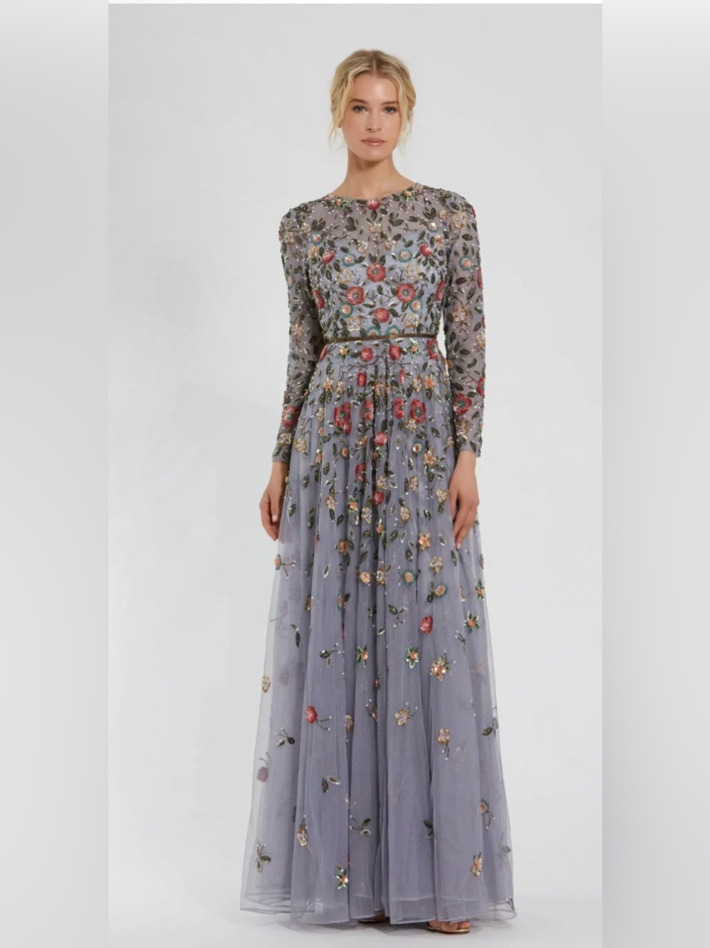 NWT Stunning  MacDuggal beaded Gown Grey lilac MOB/MOG size 14
